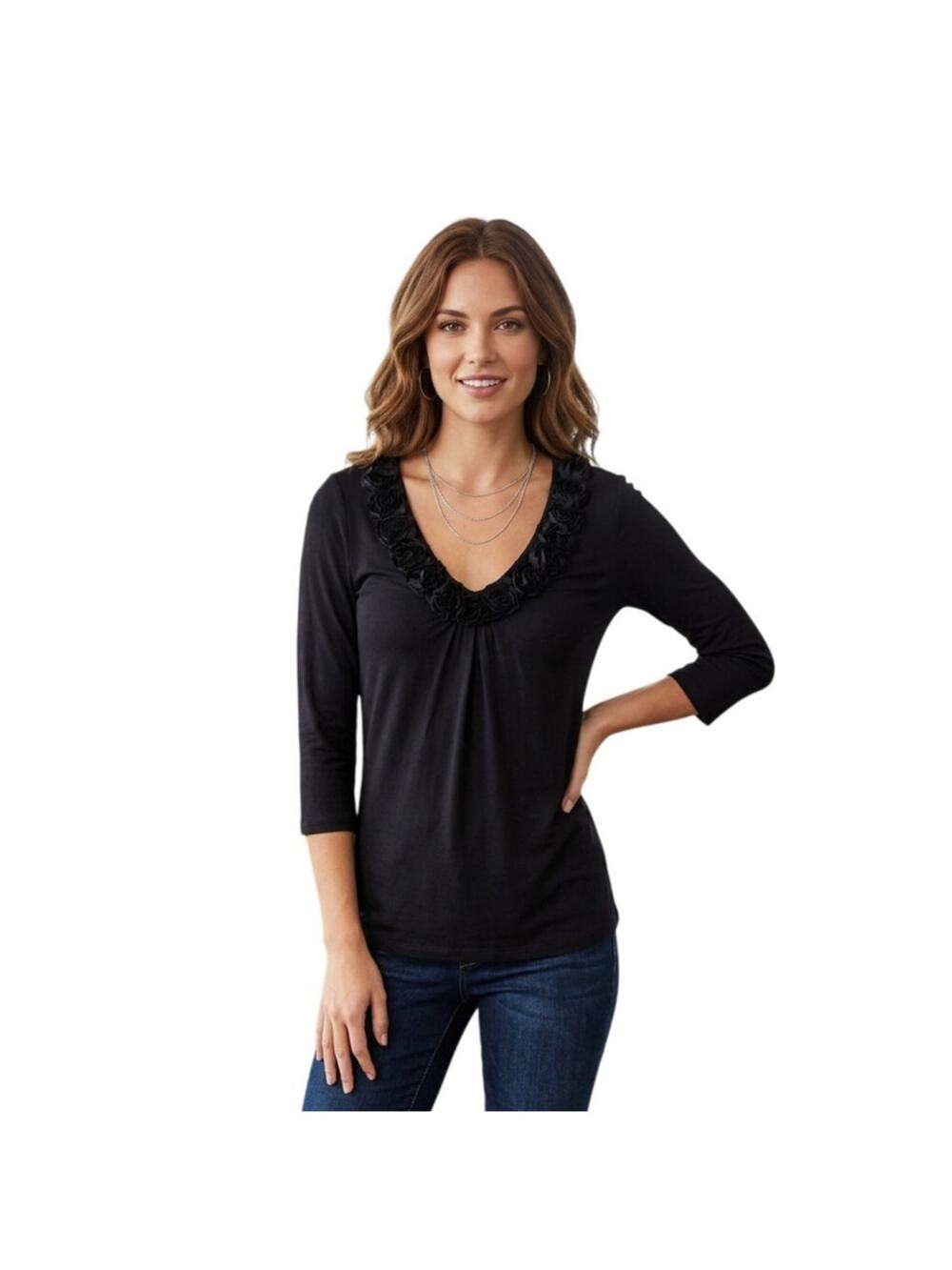 Area Blouse Top Womens Small Black Whimsigoth Evening Party Rosette Detail Work